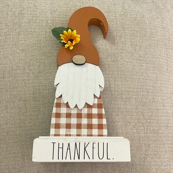 Rae Dunn THANKFUL‎ wooden gnome Thanksgiving Autumn Fall Decor - Picture 1 of 8